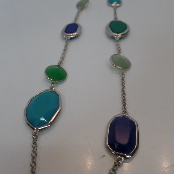 Premier Designs (PD) Silvertone Blues & Greens 36" Necklace - Picture 3 of 14
